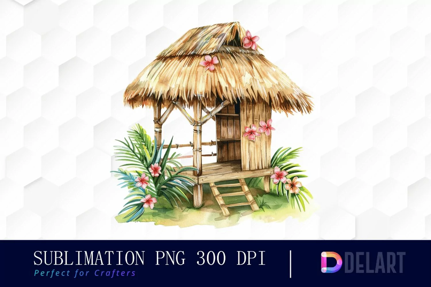 Tiki Hut Watercolor Clipart product image 1