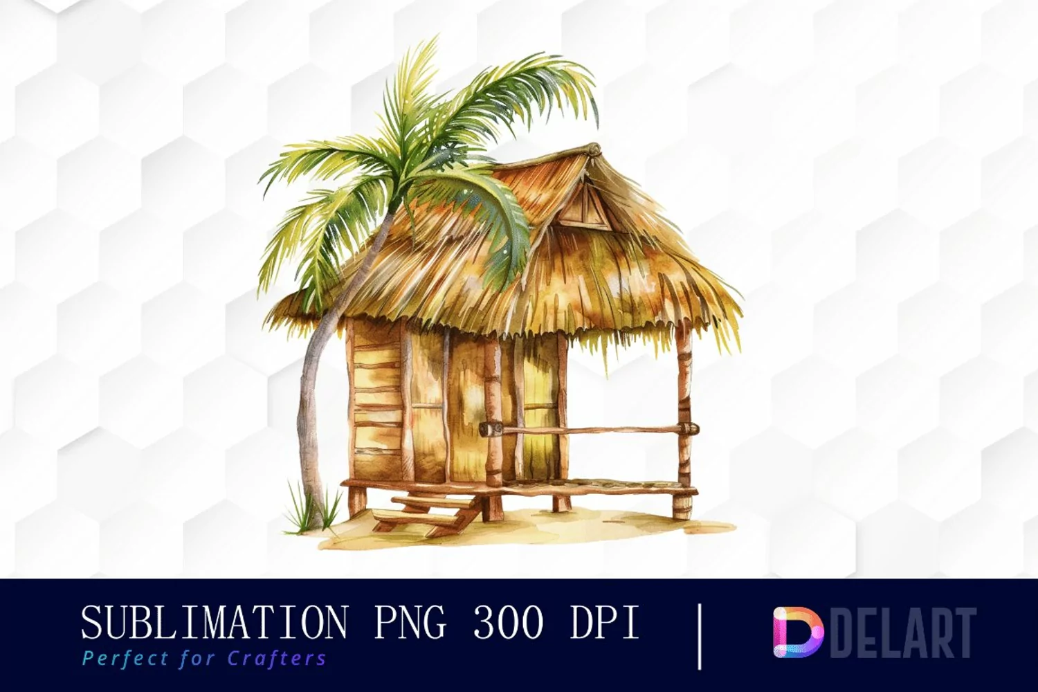 Tiki Hut Watercolor Clipart product image 1