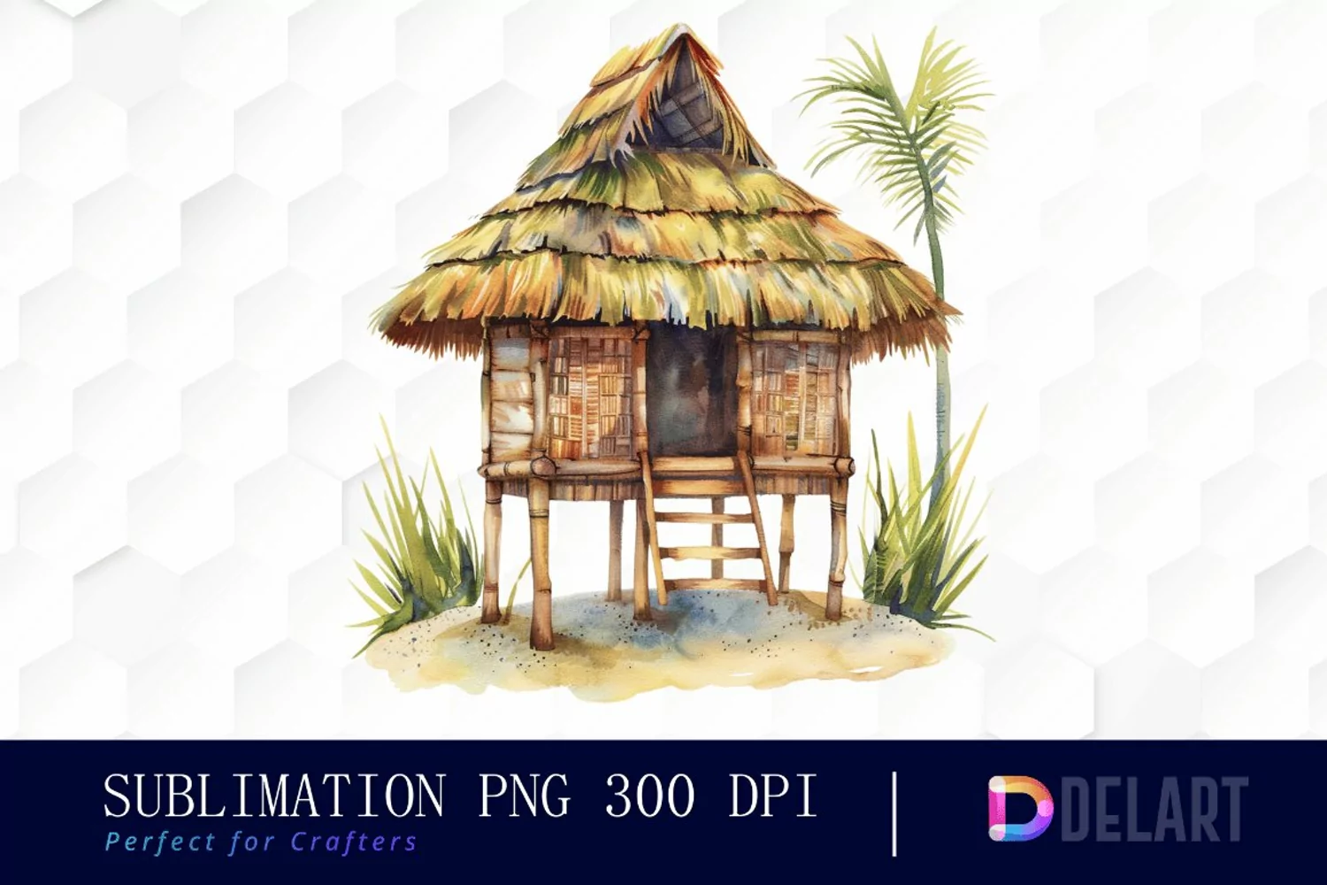 Tiki Hut Watercolor Clipart product image 1