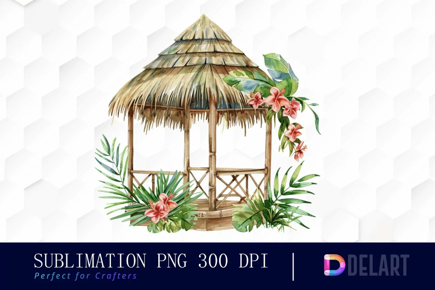 Tiki Hut Watercolor Clipart product image 1