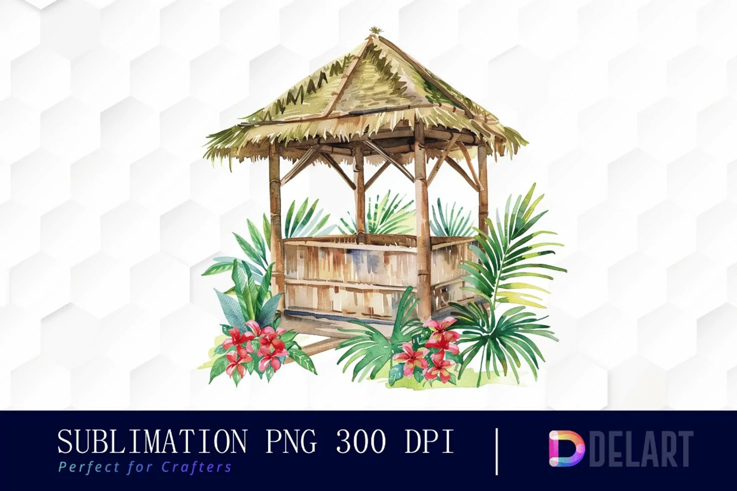Tiki Hut Watercolor Clipart product image 1