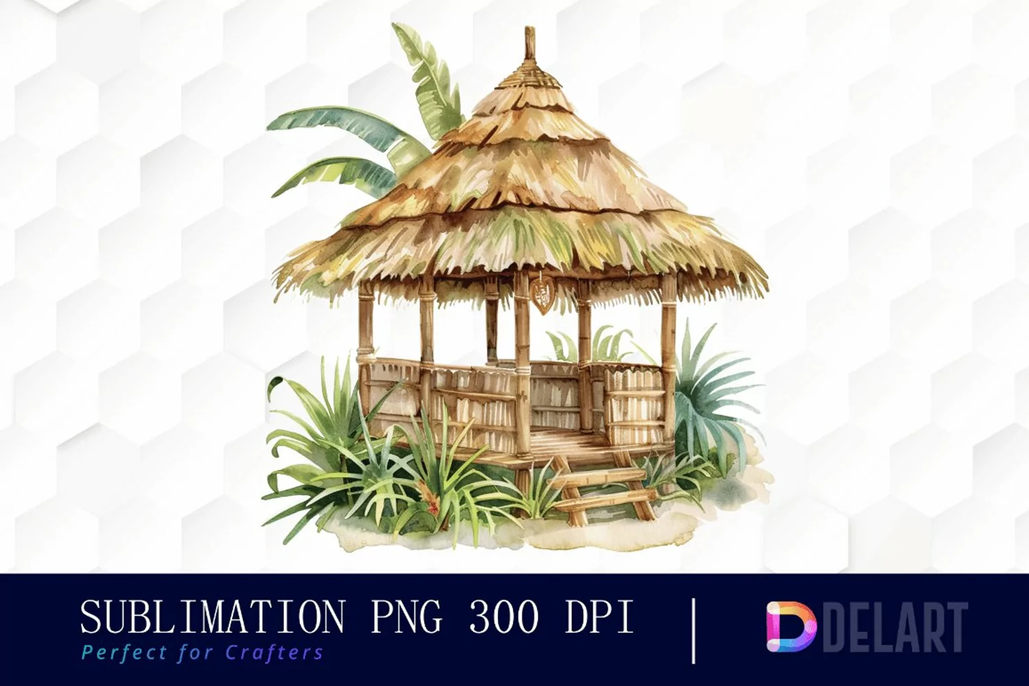 Tiki Hut Watercolor Clipart product image 1