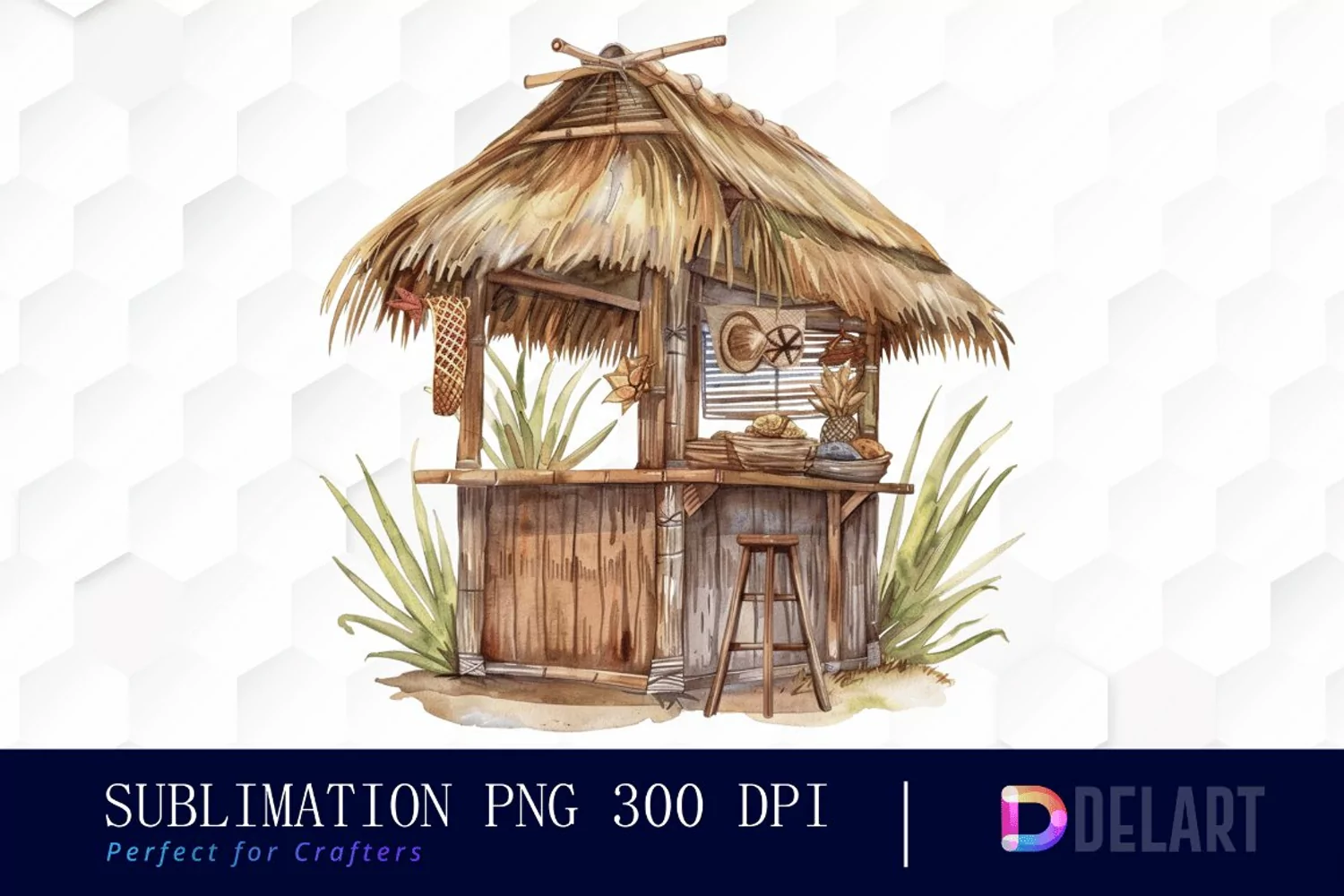 Tiki Hut Watercolor Clipart product image 1
