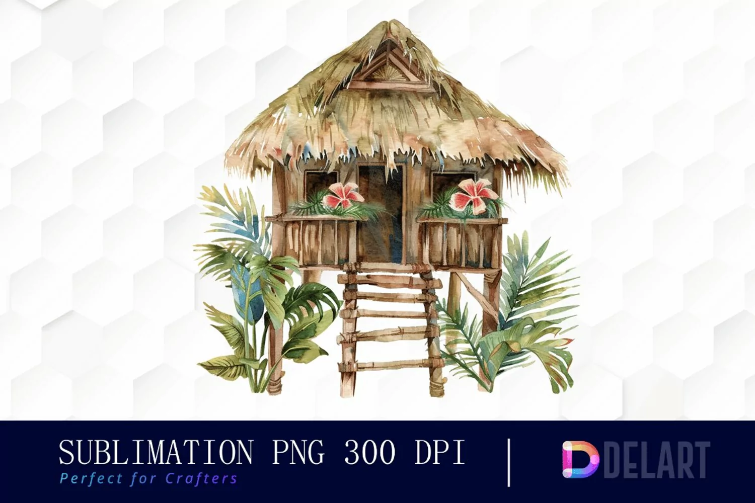 Tiki Hut Watercolor Clipart product image 1