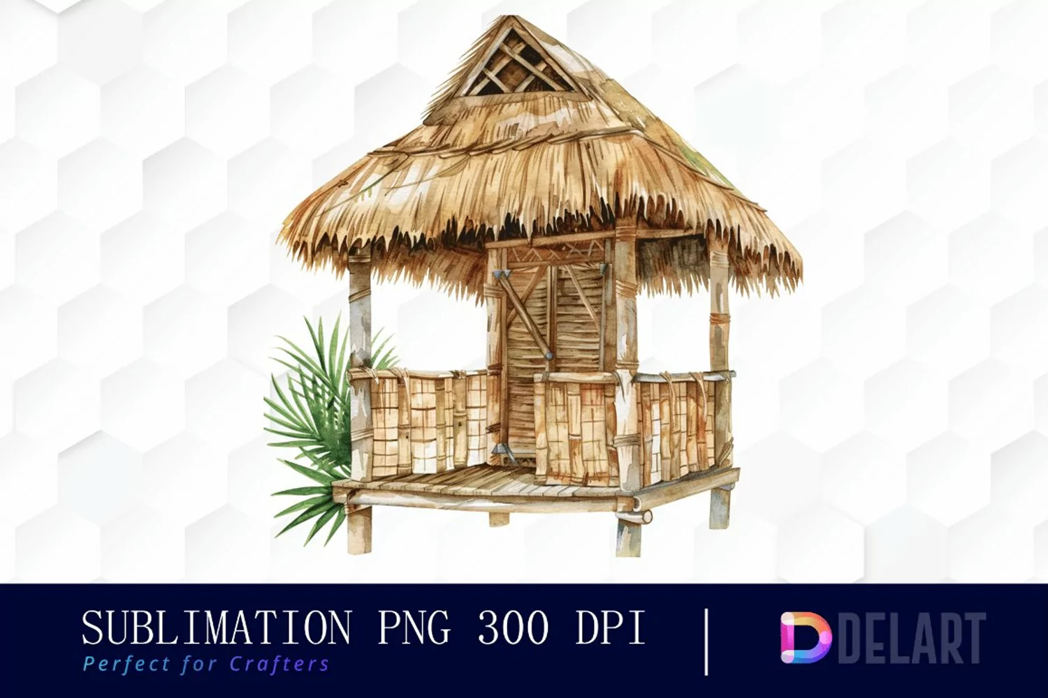Tiki Hut Watercolor Clipart product image 1
