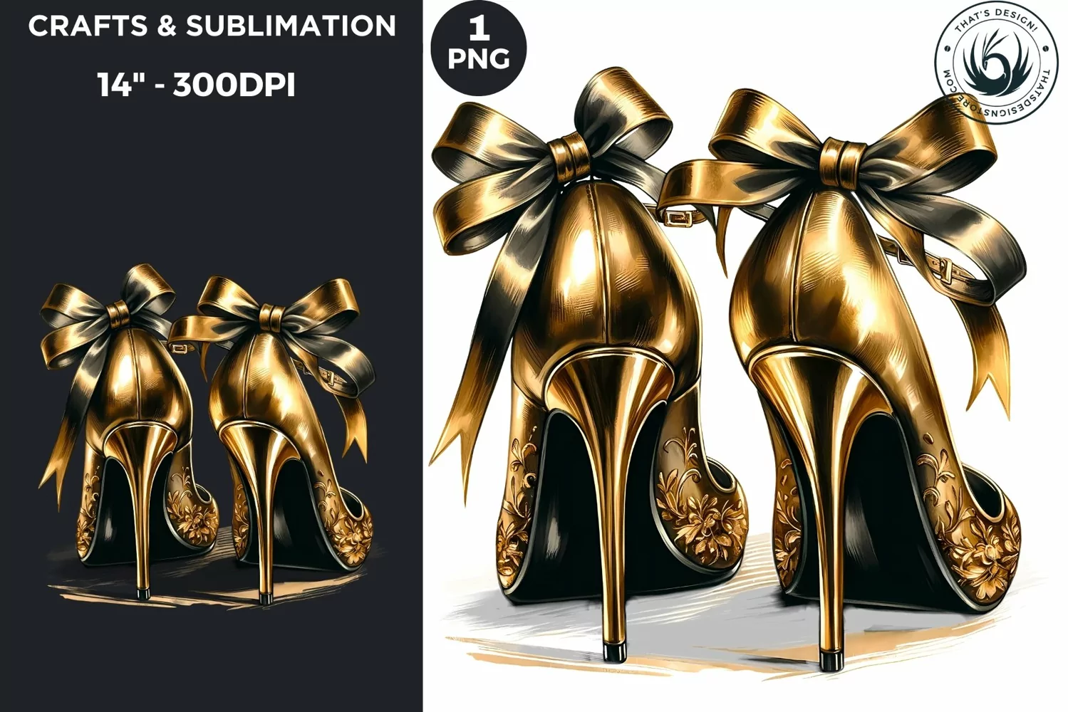 Watercolor Black & Gold high heels New Year Clipart product image 1