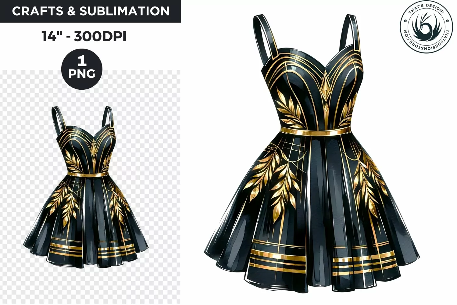 Watercolor Black & Gold party dress New Year Clipart product image 1