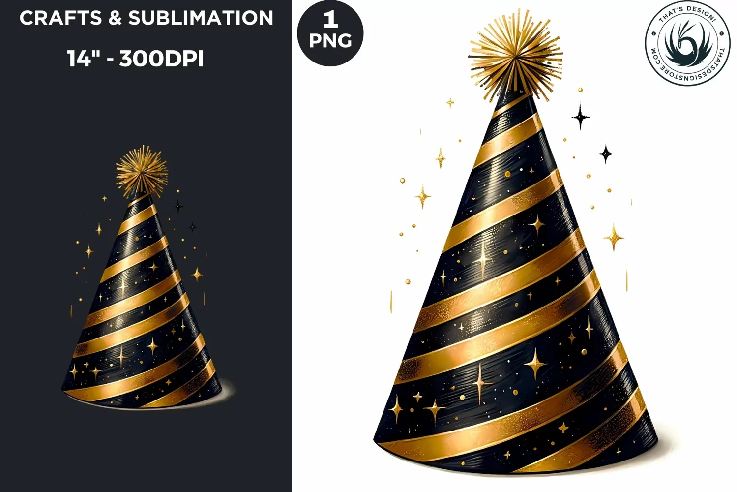 Watercolor Black & Gold Party Hat New Year Clipart product image 1