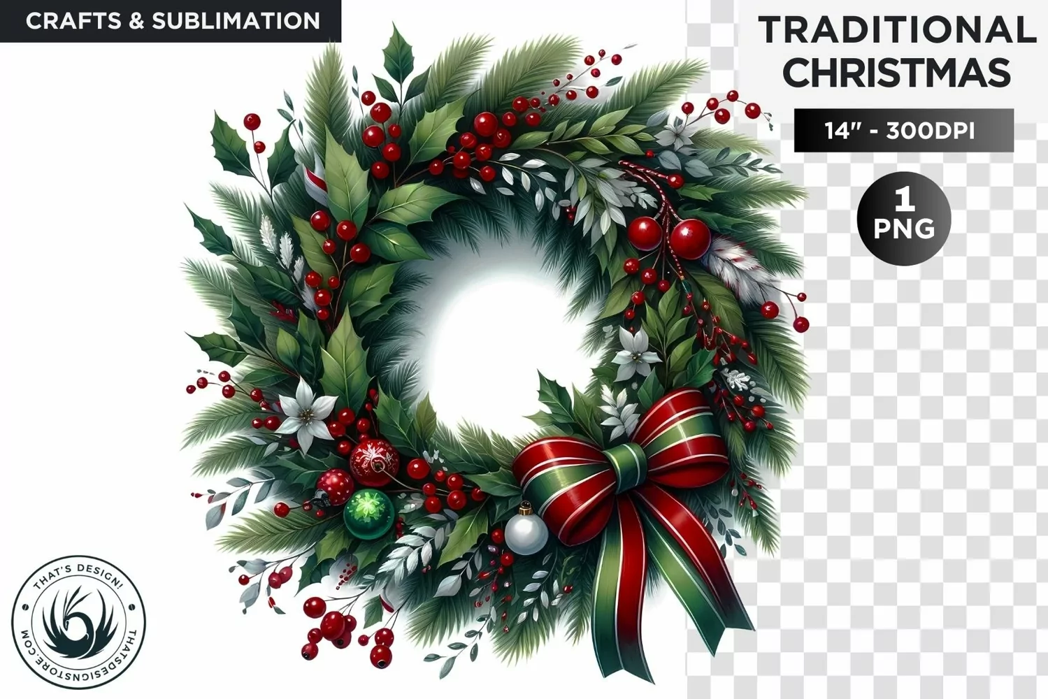 Watercolor Christmas wreath Clipart PNG product image 1