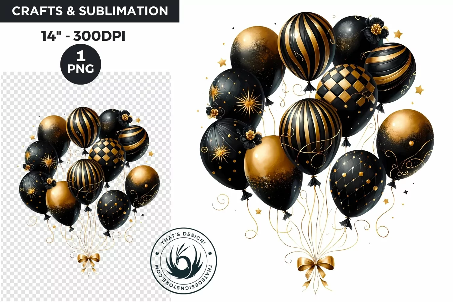 Watercolor Black & Gold balloons happy New Year Clipa product image 1