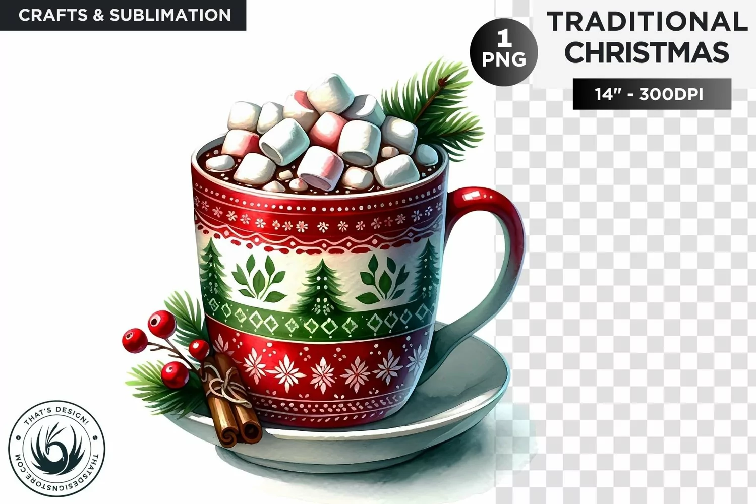 Watercolor Christmas hot chocolate Clipart PNG product image 1