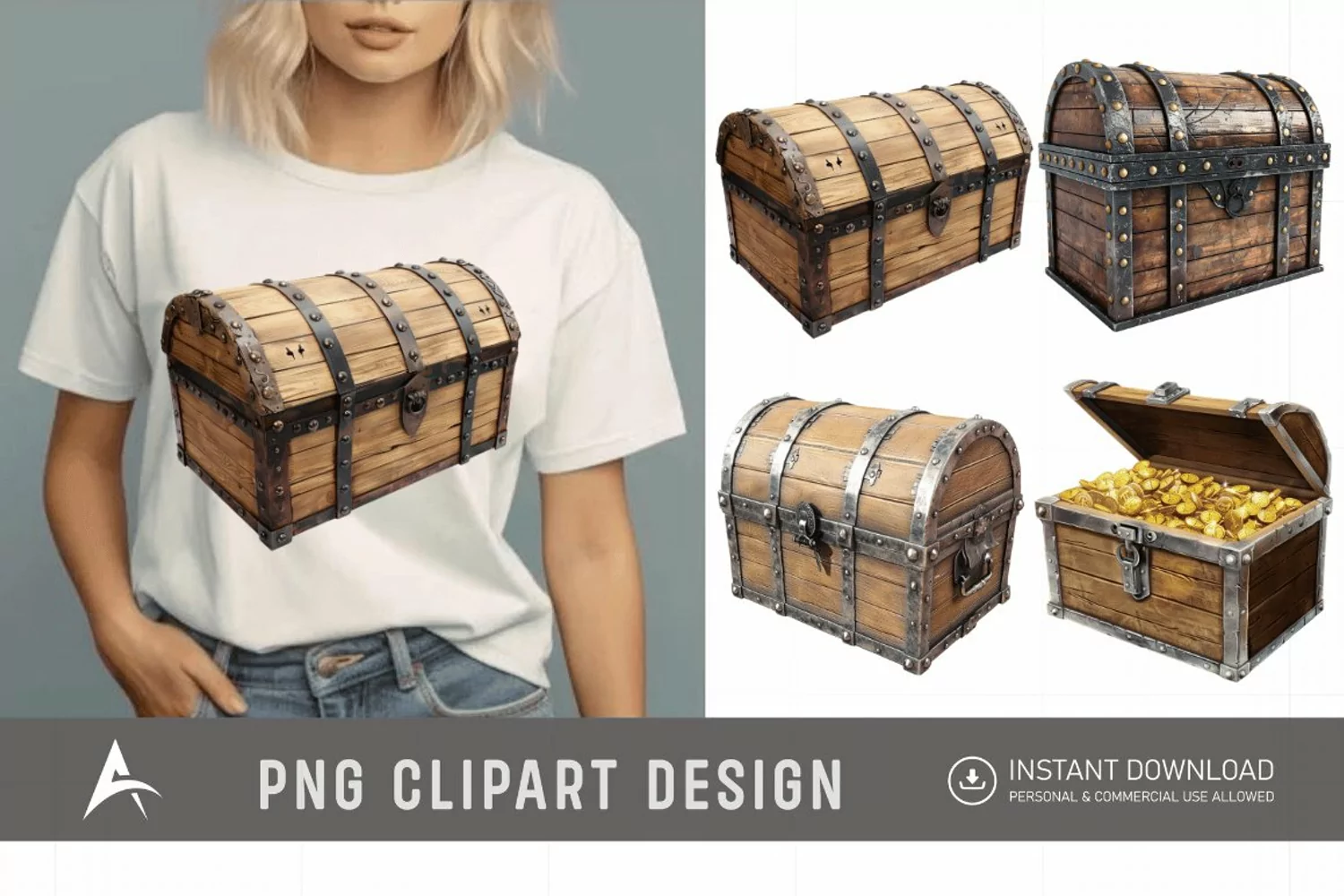 Watercolor Treasure Chest Clipart product image 1