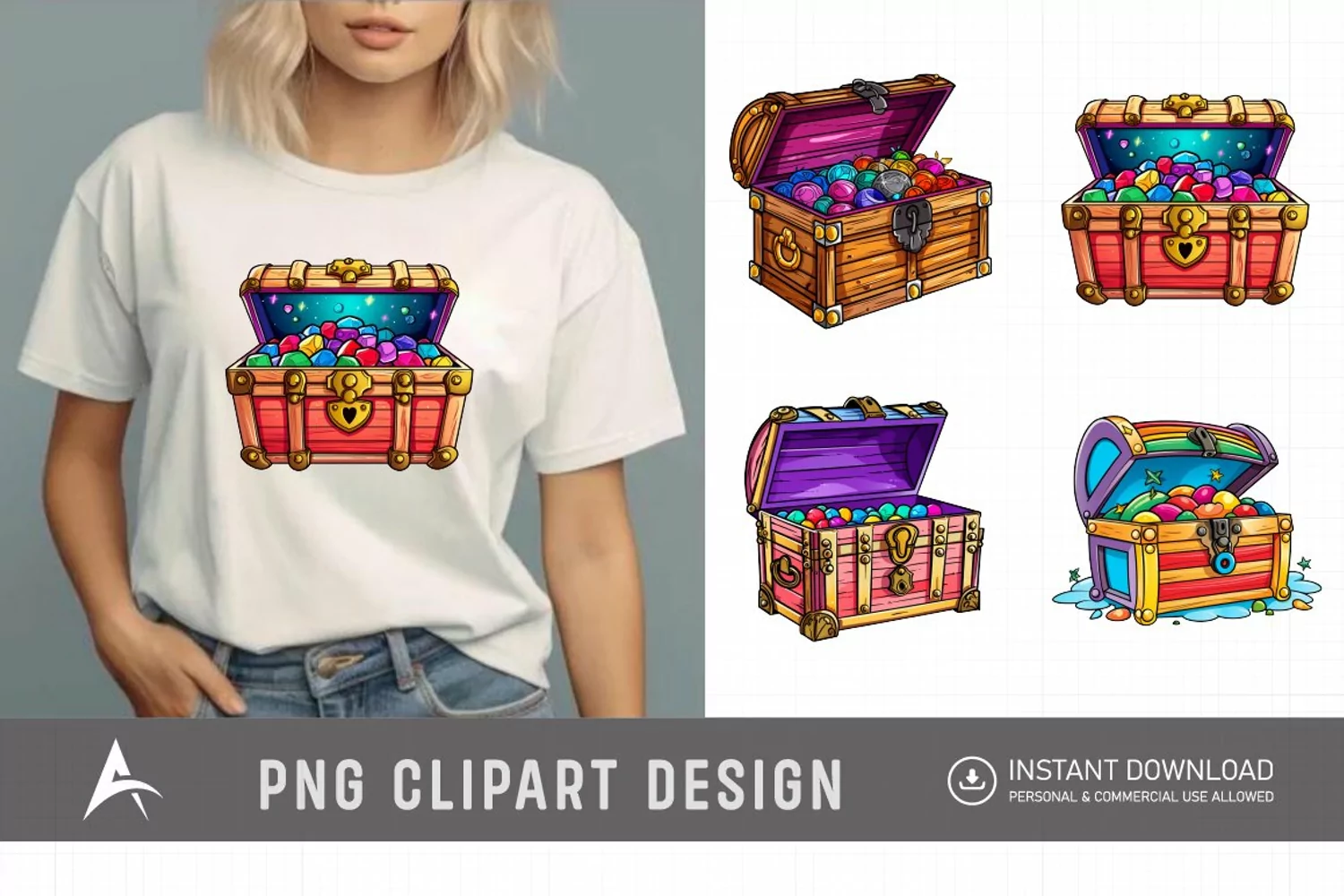 Watercolor Treasure Chest Clipart product image 1