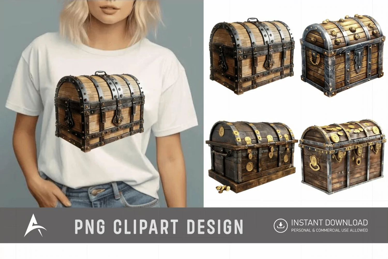 Watercolor Treasure Chest Clipart product image 1