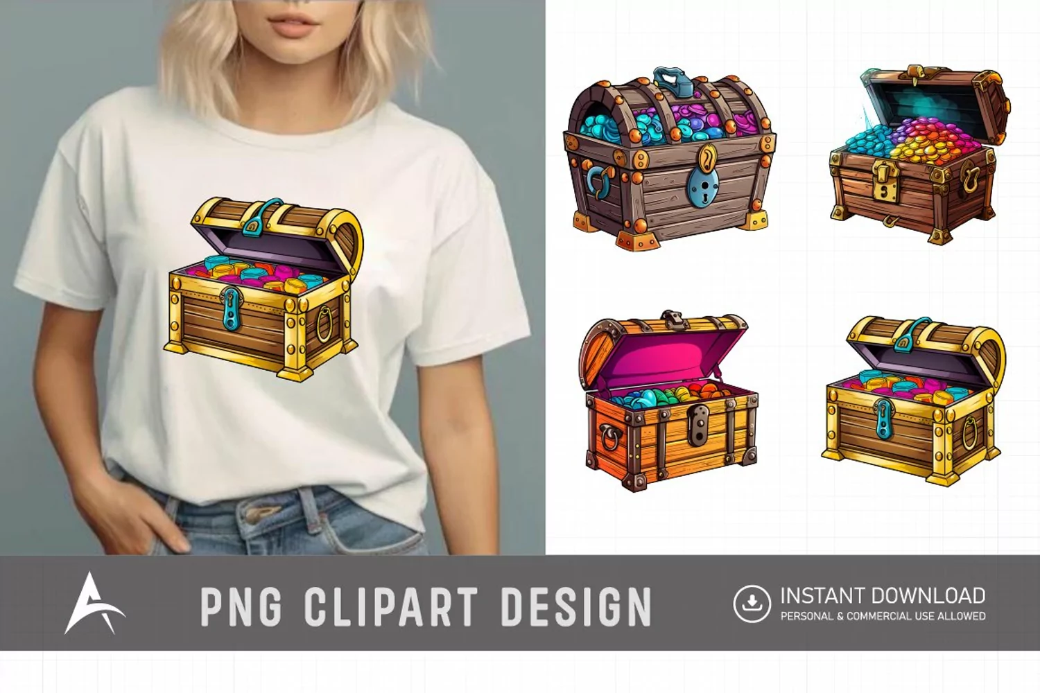 Watercolor Treasure Chest Clipart product image 1