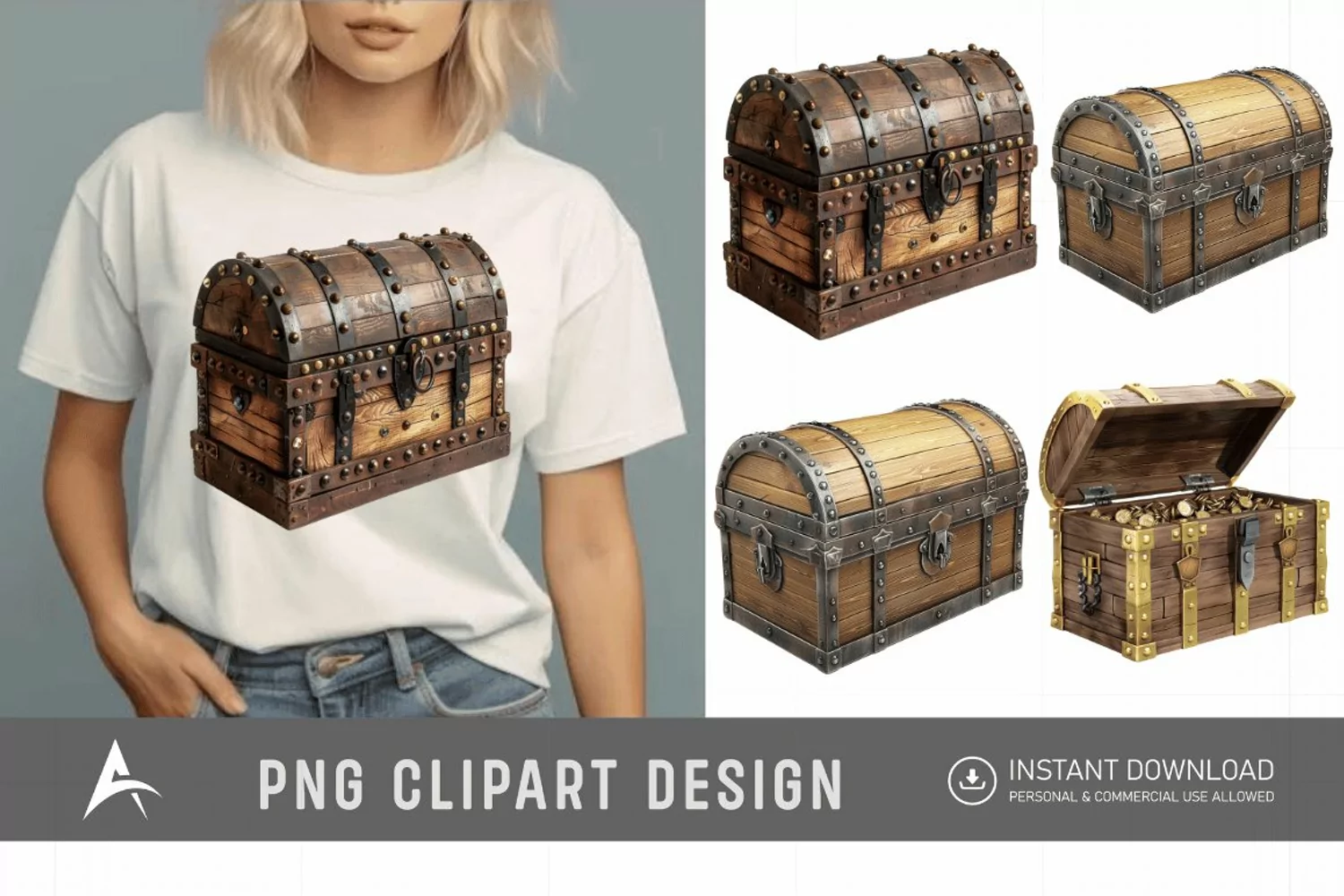 Watercolor Treasure Chest Clipart product image 1