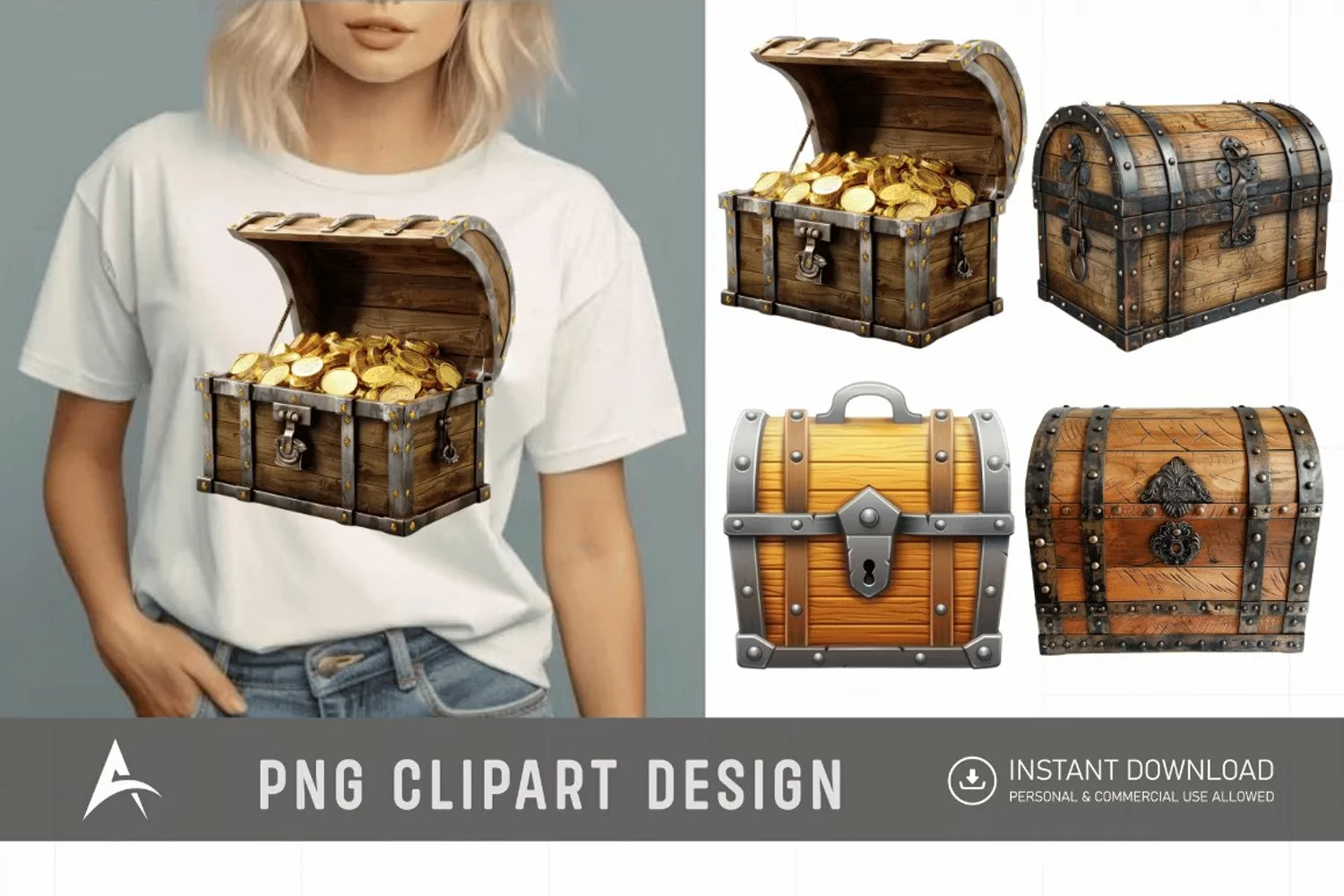 Watercolor Treasure Chest Clipart product image 1