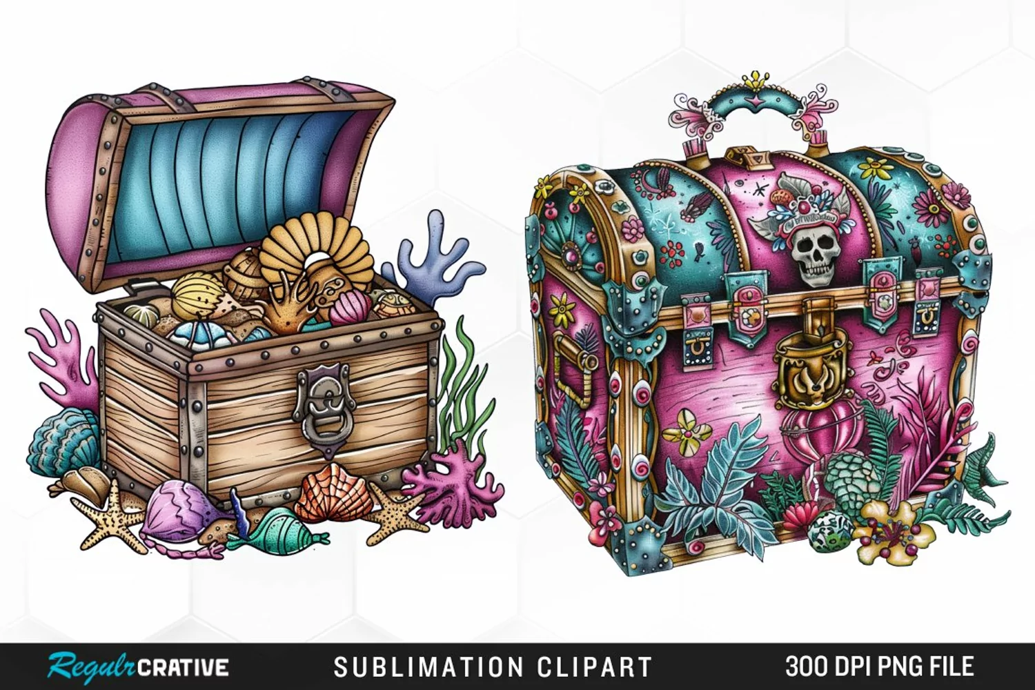 Watercolor Treasure Chests Design Clipart product image 1