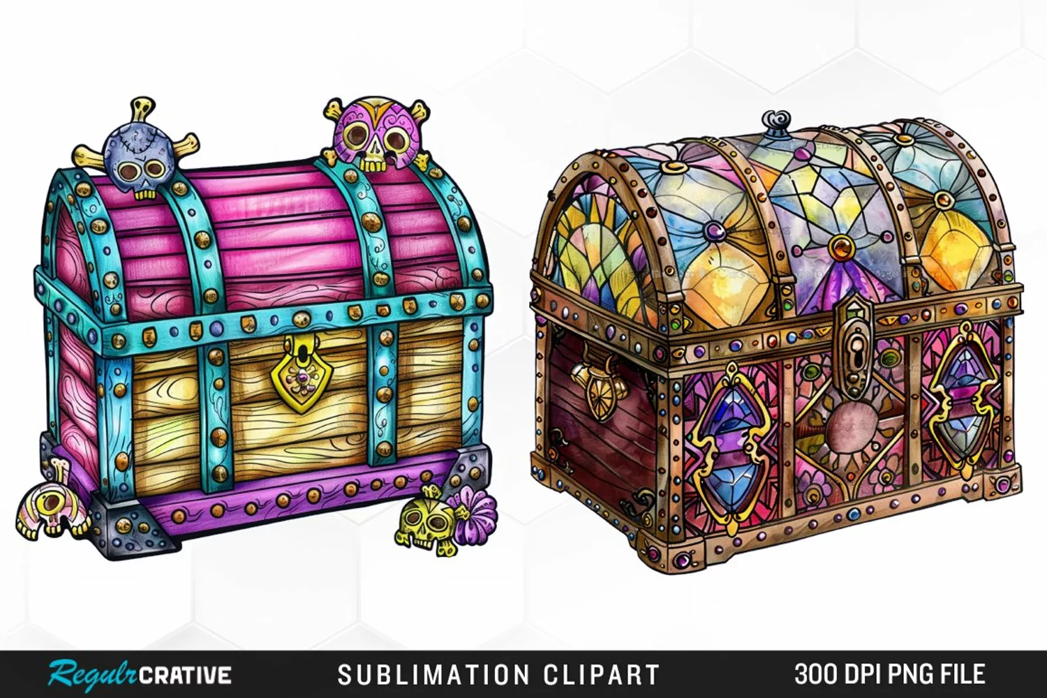 Watercolor Treasure Chests Design Clipart product image 1