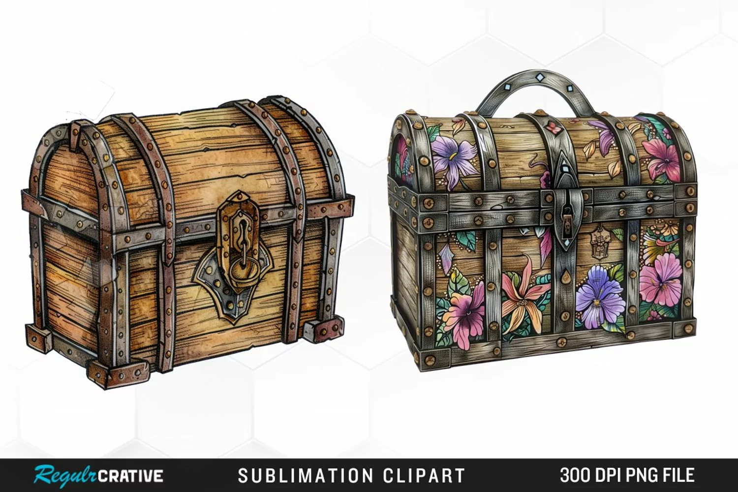 Watercolor Treasure Chests Sublimation Clipart product image 1