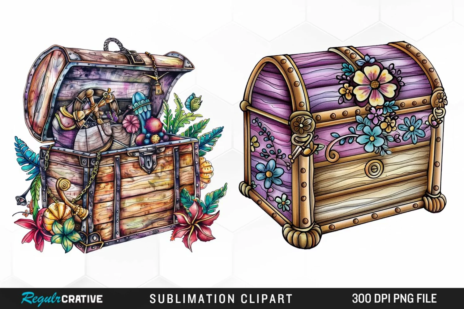 Watercolor Treasure Chests Sublimation Clipart product image 1