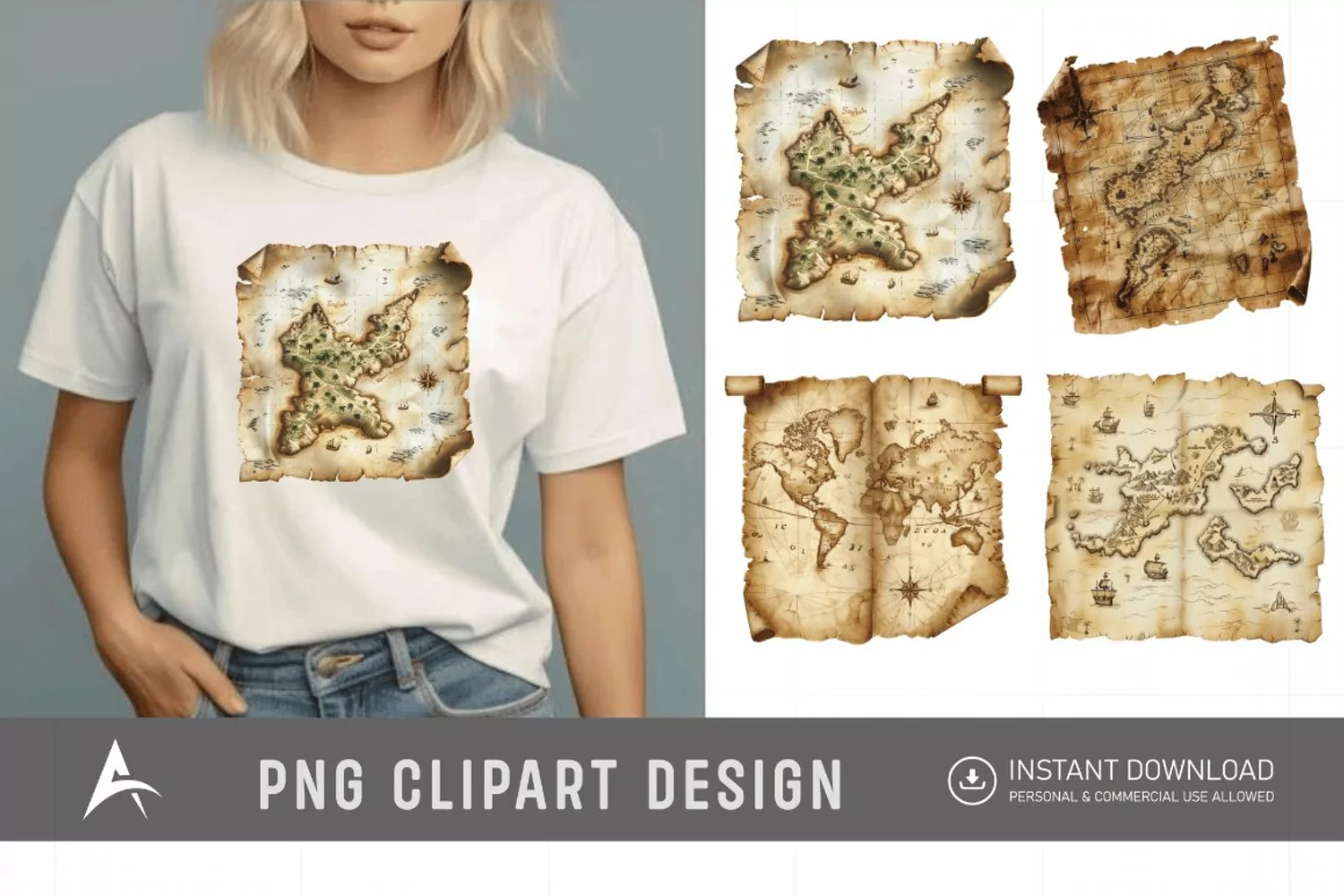 Watercolor Treasure Map Clipart product image 1