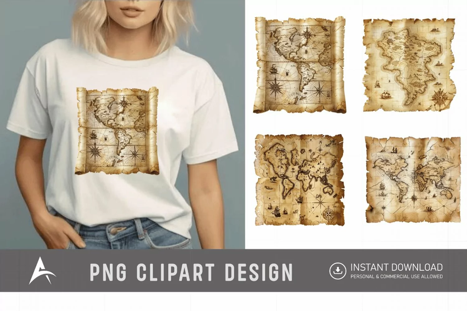 Watercolor Treasure Map Clipart product image 1