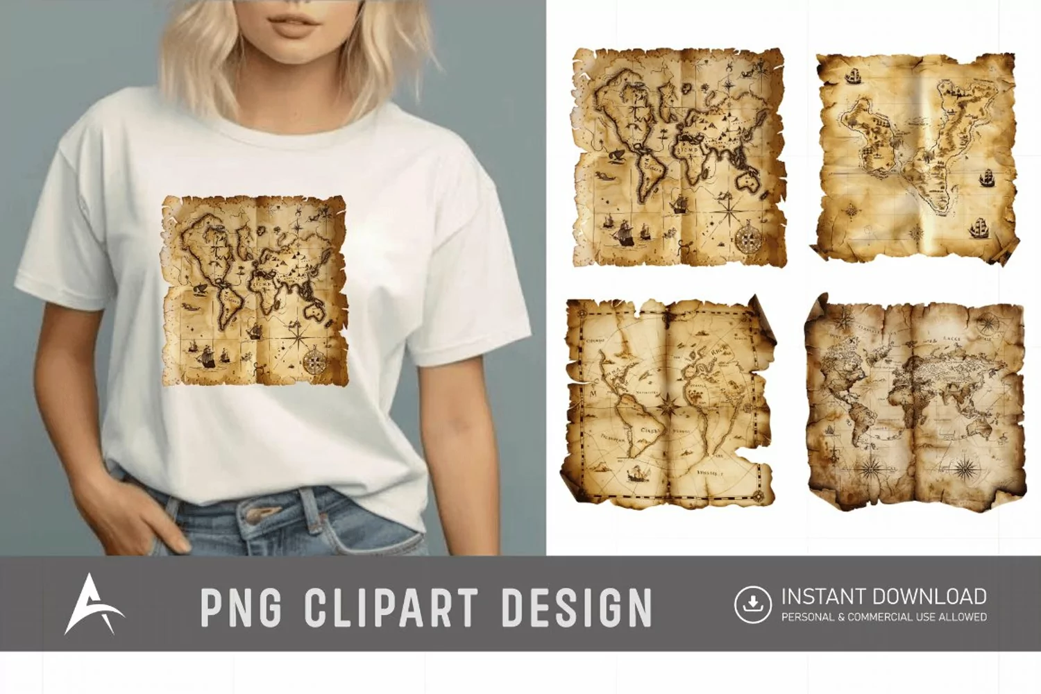 Watercolor Treasure Map Clipart product image 1