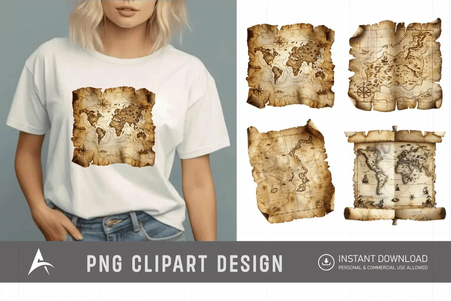 Watercolor Treasure Map Clipart product image 1