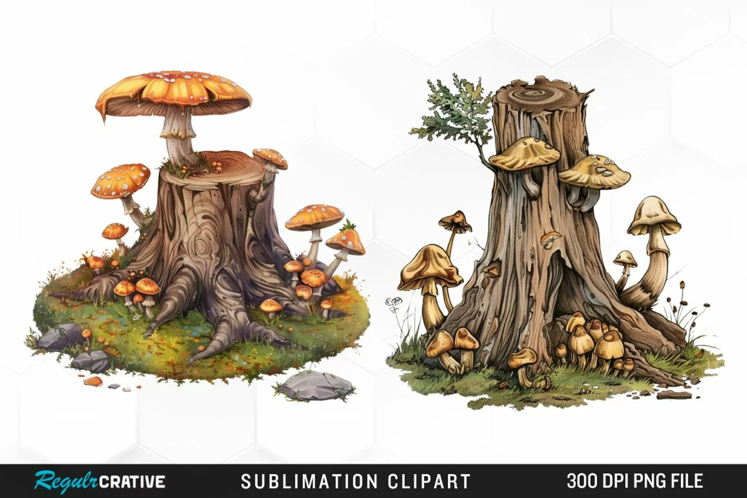 Watercolor Tree Stump With Mushrooms Clipart product image 1