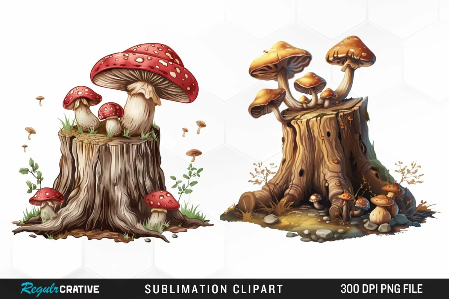 Watercolor Tree Stump With Mushrooms Exquisite Clipart product image 1