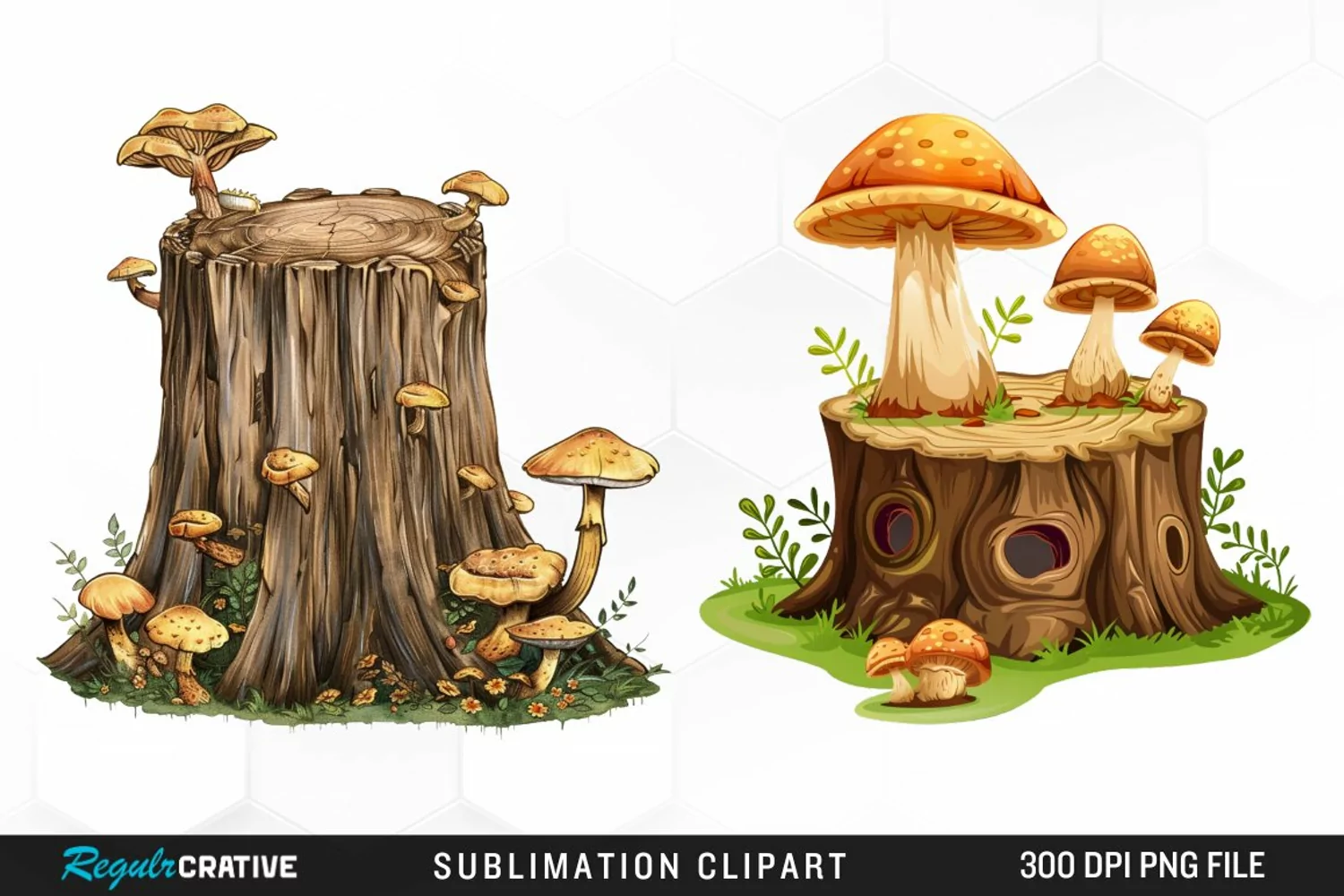 Watercolor Tree Stump With Mushrooms Exquisite Clipart product image 1
