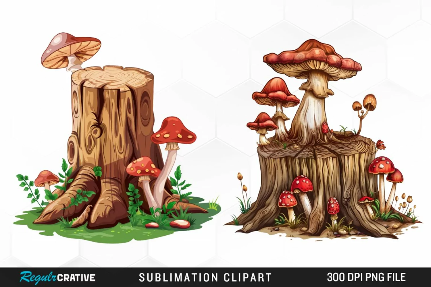 Watercolor Tree Stump With Mushrooms Clipart product image 1