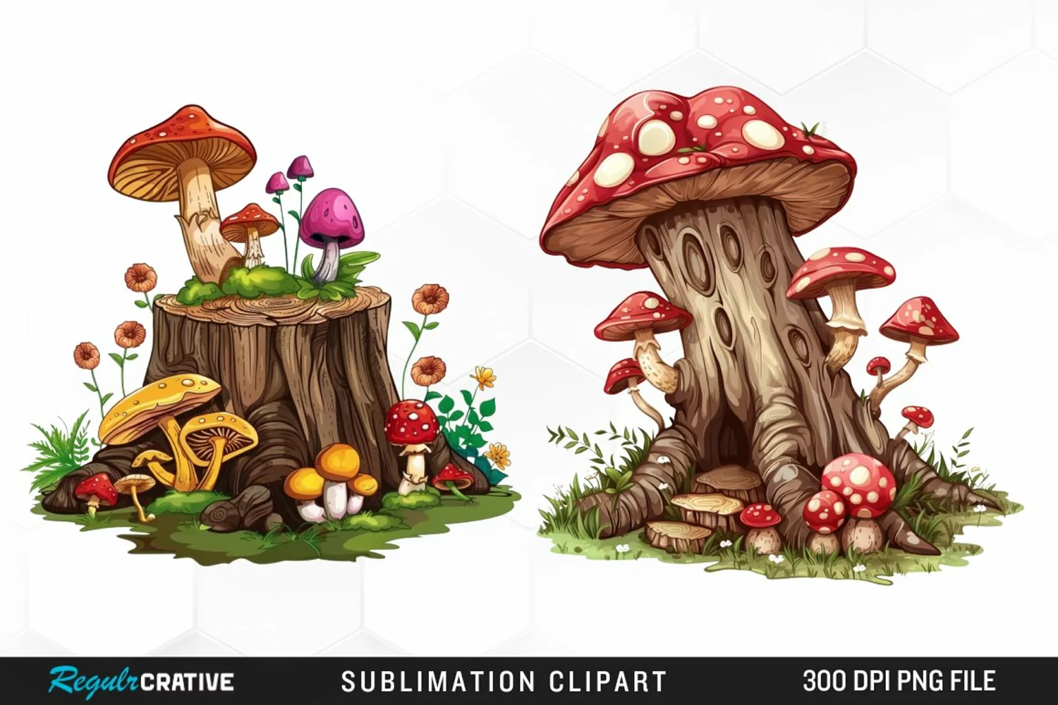 Watercolor Tree Stump With Mushrooms Clipart product image 1