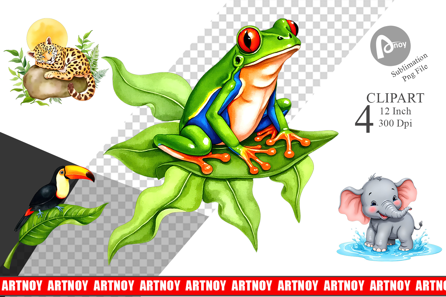 Tropical Animals Watercolor Clipart product image 1