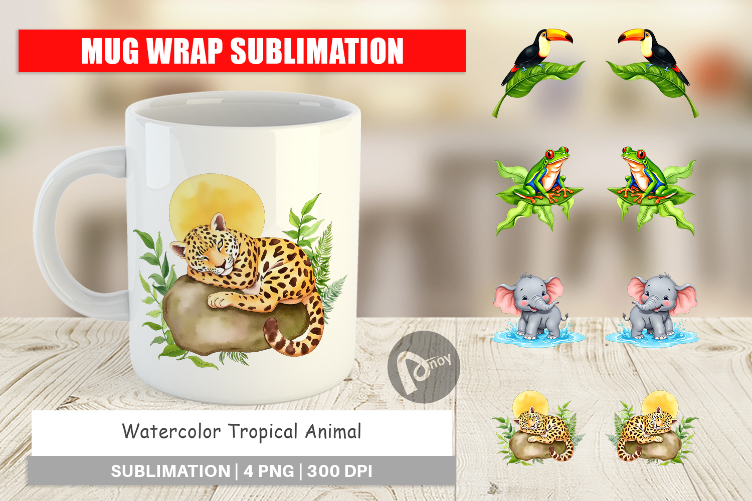 Mug Wrap Tropical Animals Watercolor product image 1