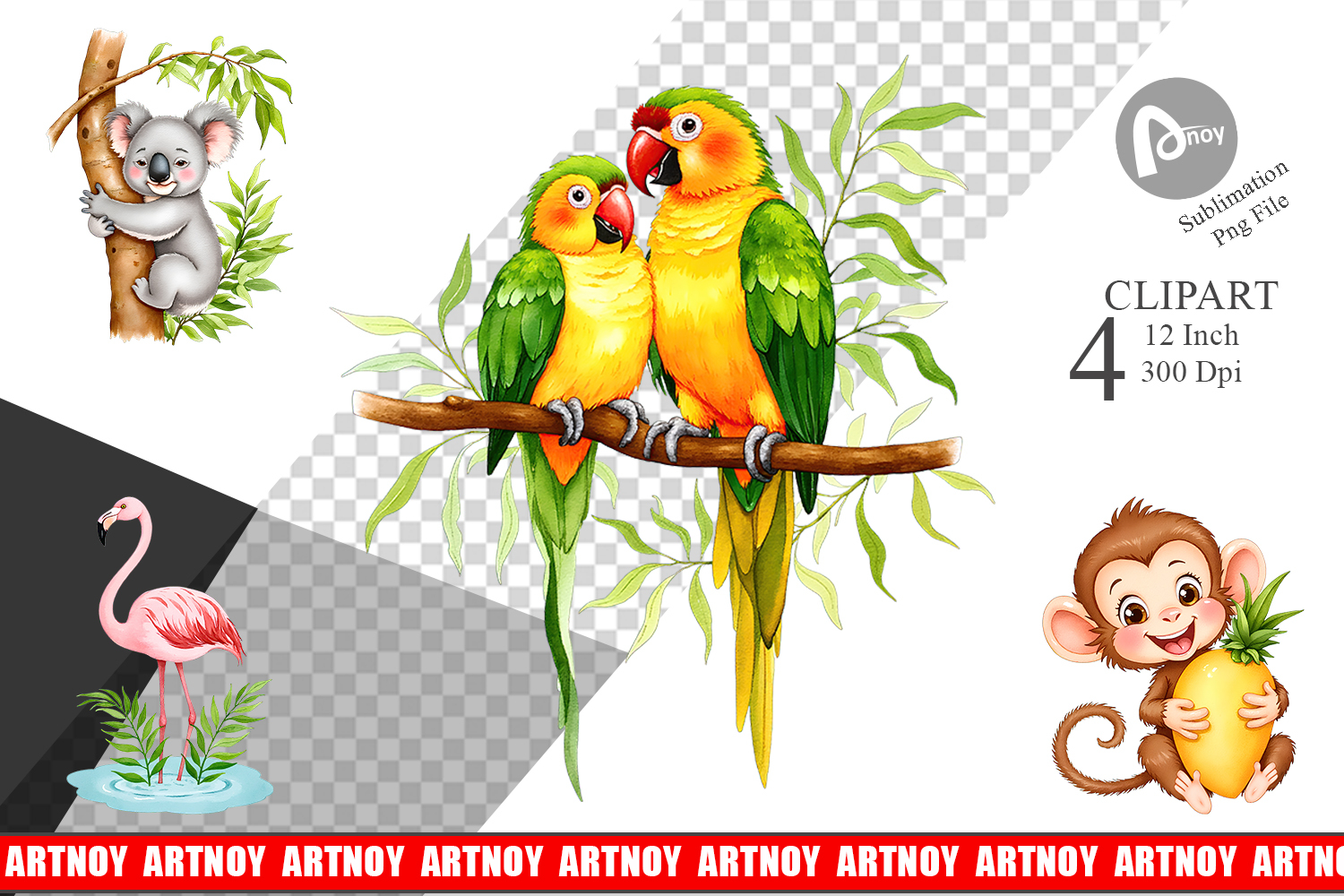 Tropical Animals Watercolor Clipart product image 1
