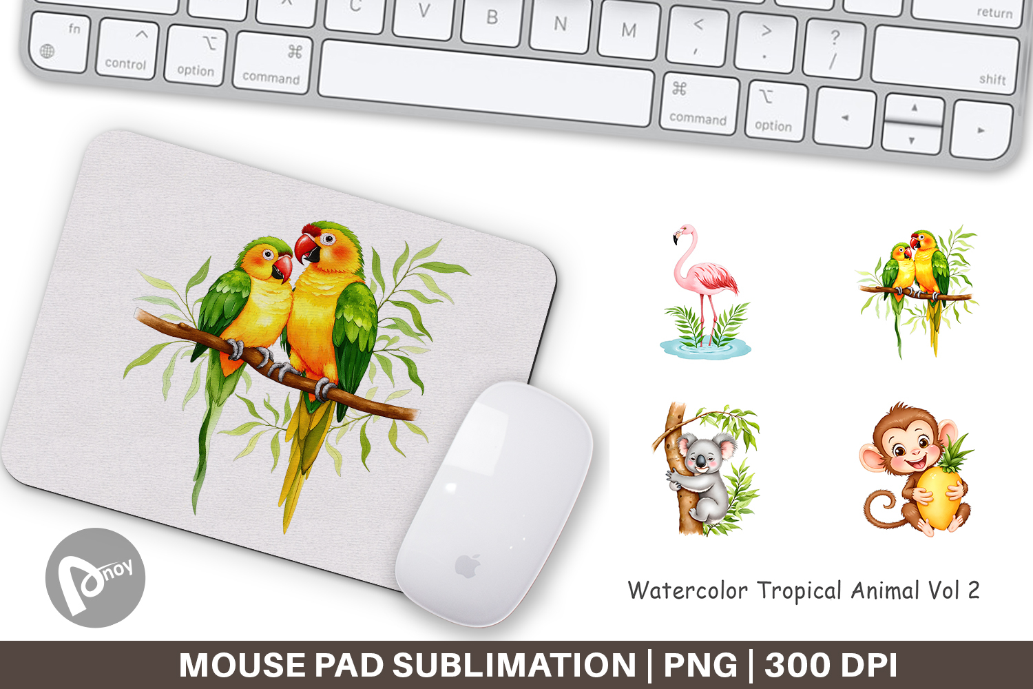 Mouse Pad Tropical Animals Watercolor product image 1