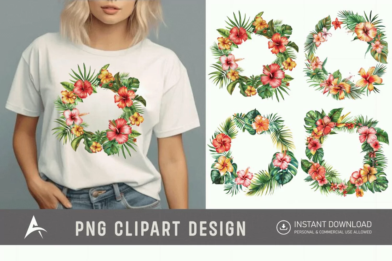 Watercolor Tropical flower frame Clipart product image 1