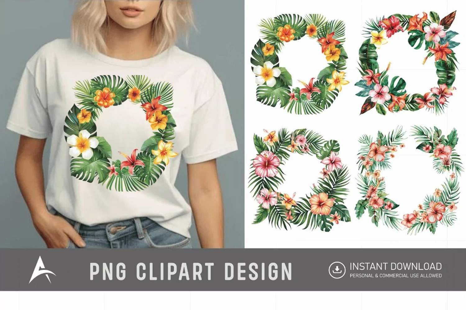 Watercolor Tropical flower frame Clipart product image 1