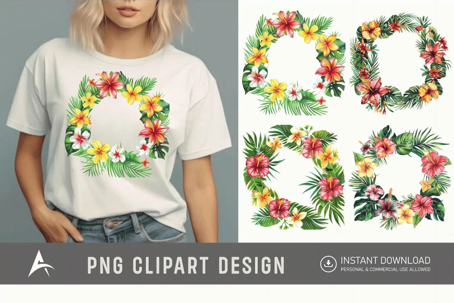 Watercolor Tropical flower frame Clipart product image 1