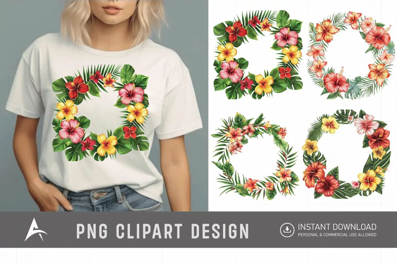 Watercolor Tropical flower frame Clipart product image 1