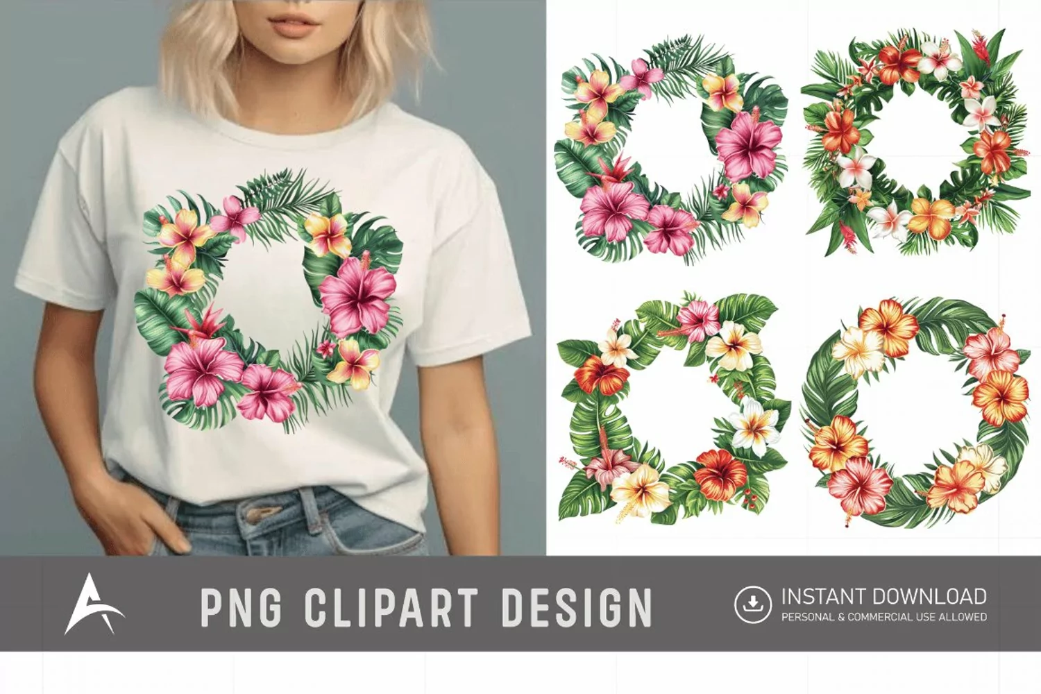 Watercolor Tropical flower frame Clipart product image 1