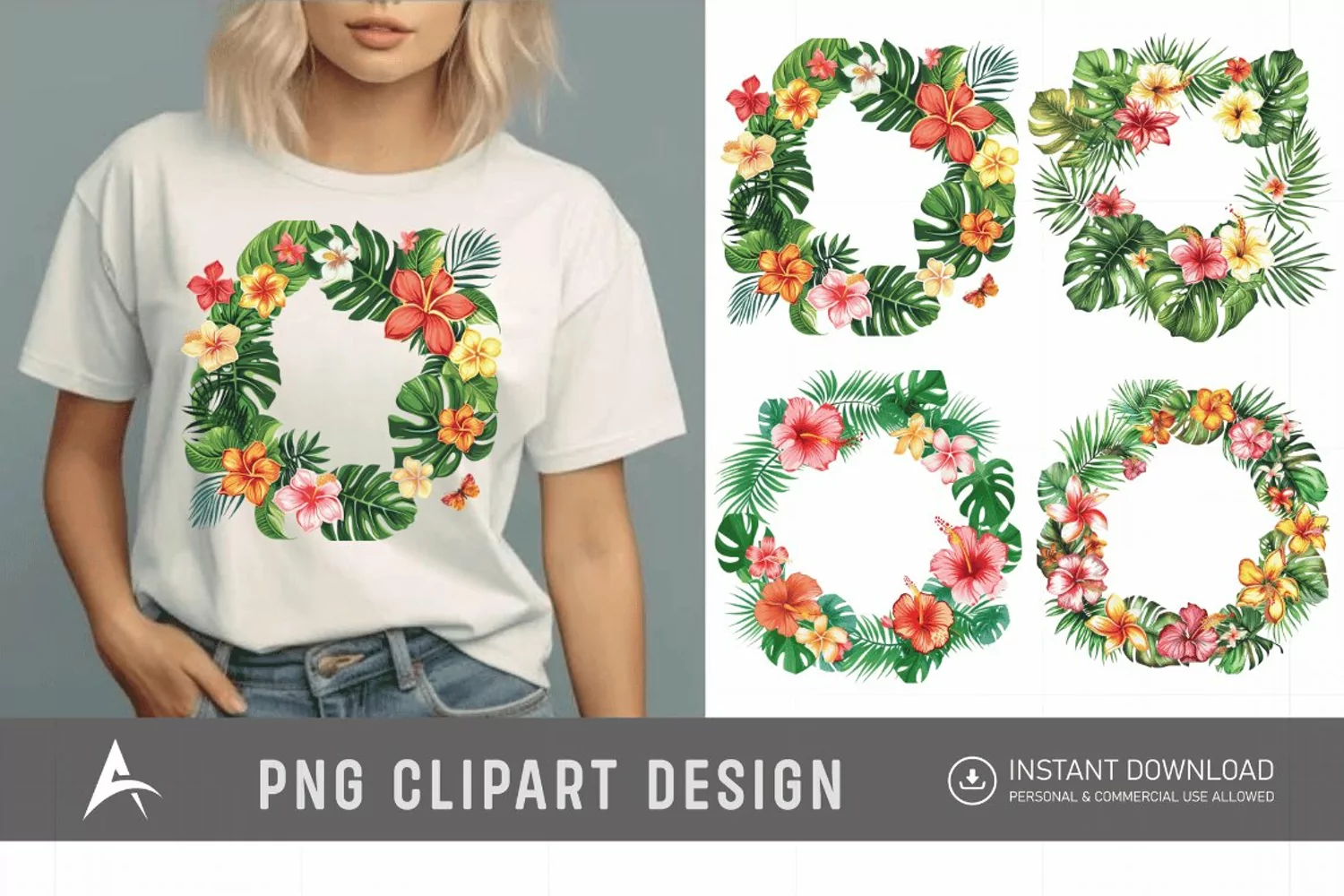Watercolor Tropical flower frame Clipart product image 1