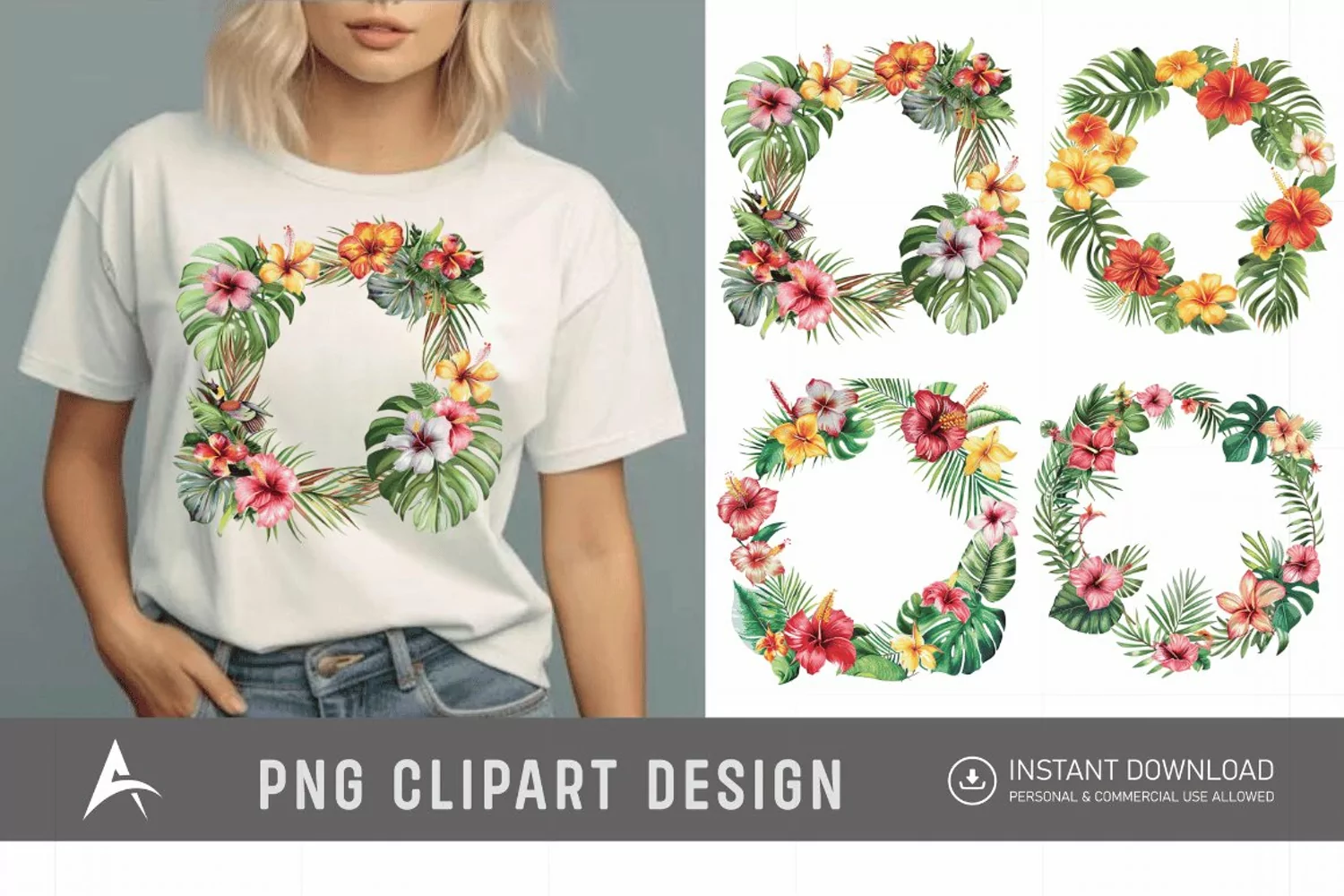 Watercolor Tropical flower frame Clipart product image 1