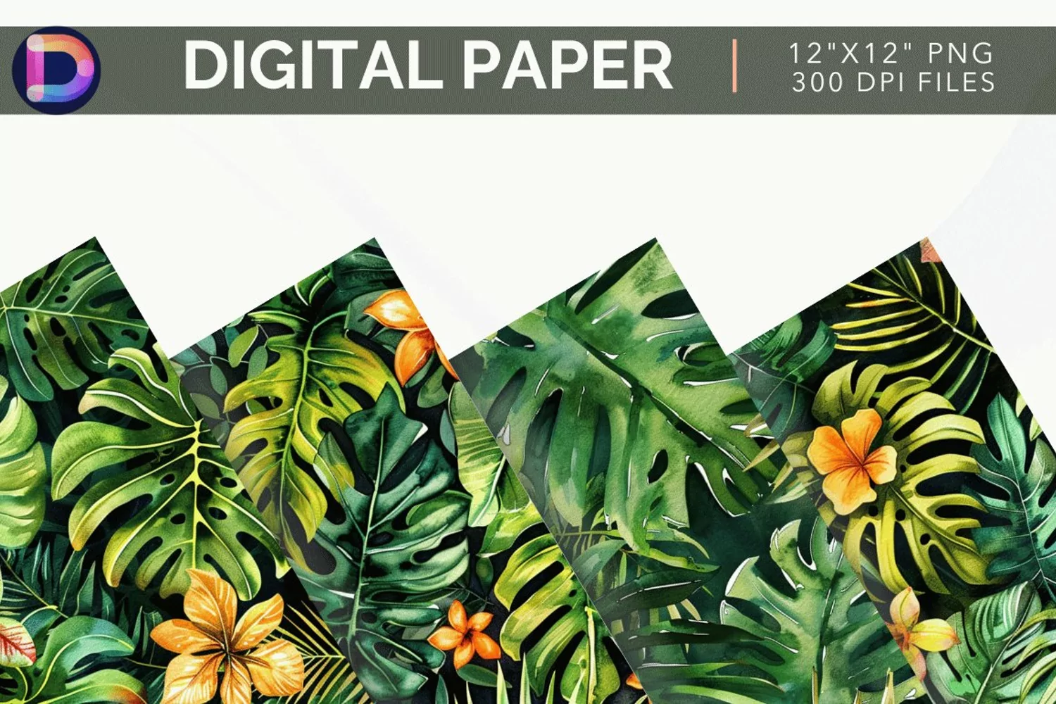 Watercolor Tropical Leaves Digital Paper product image 1