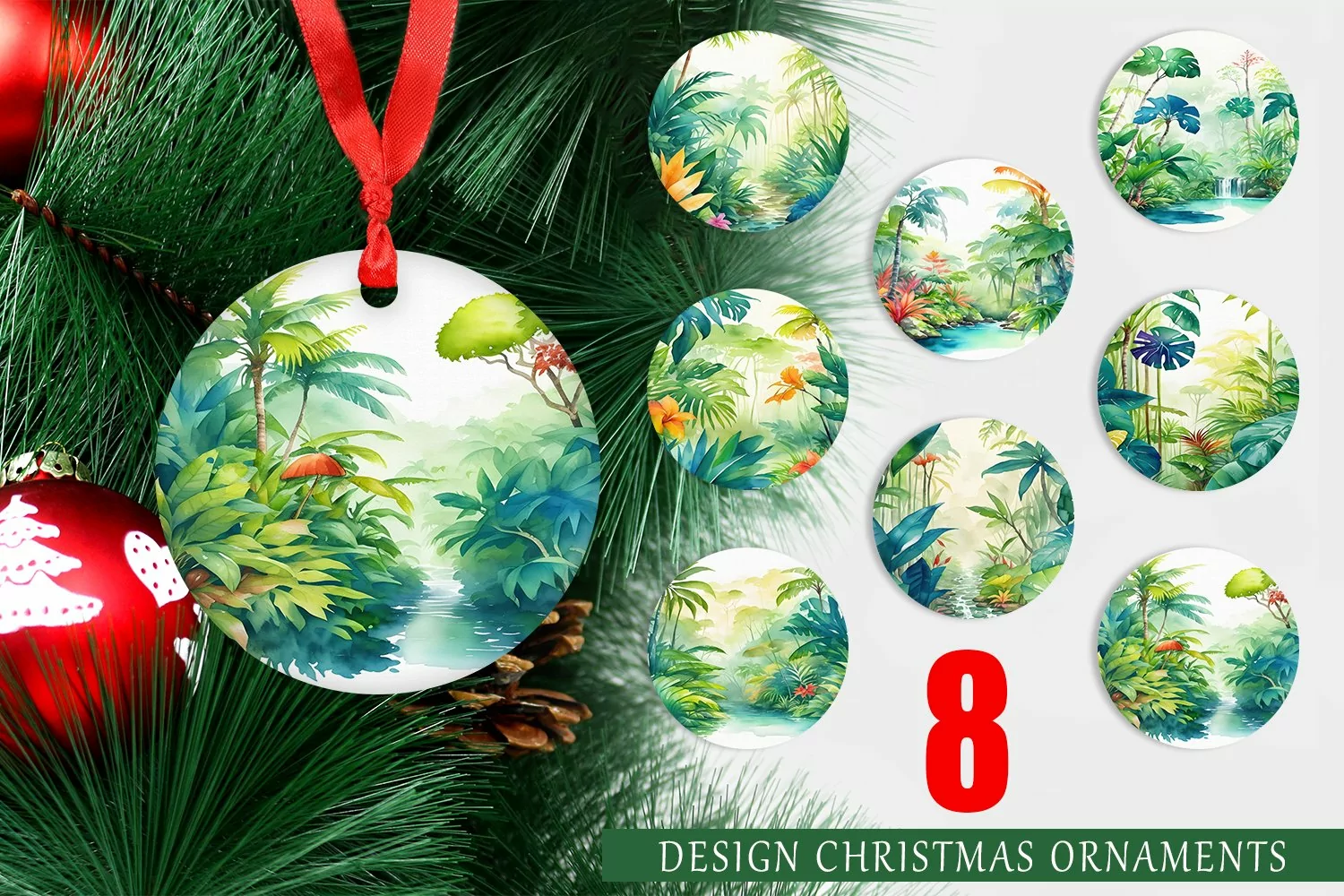 Christmas Ornaments Watercolor Tropical Rainforests product image 1