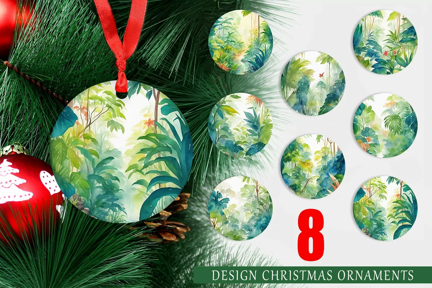 Christmas Ornaments Watercolor Tropical Rainforests product image 1