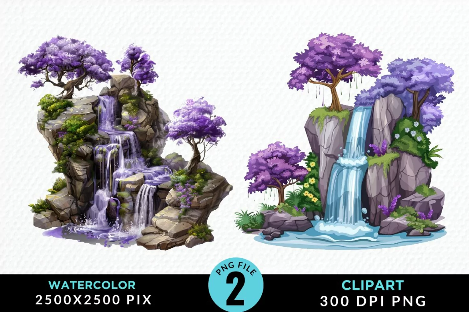 Watercolor Tropical Waterfalls Graphic Clipart product image 1