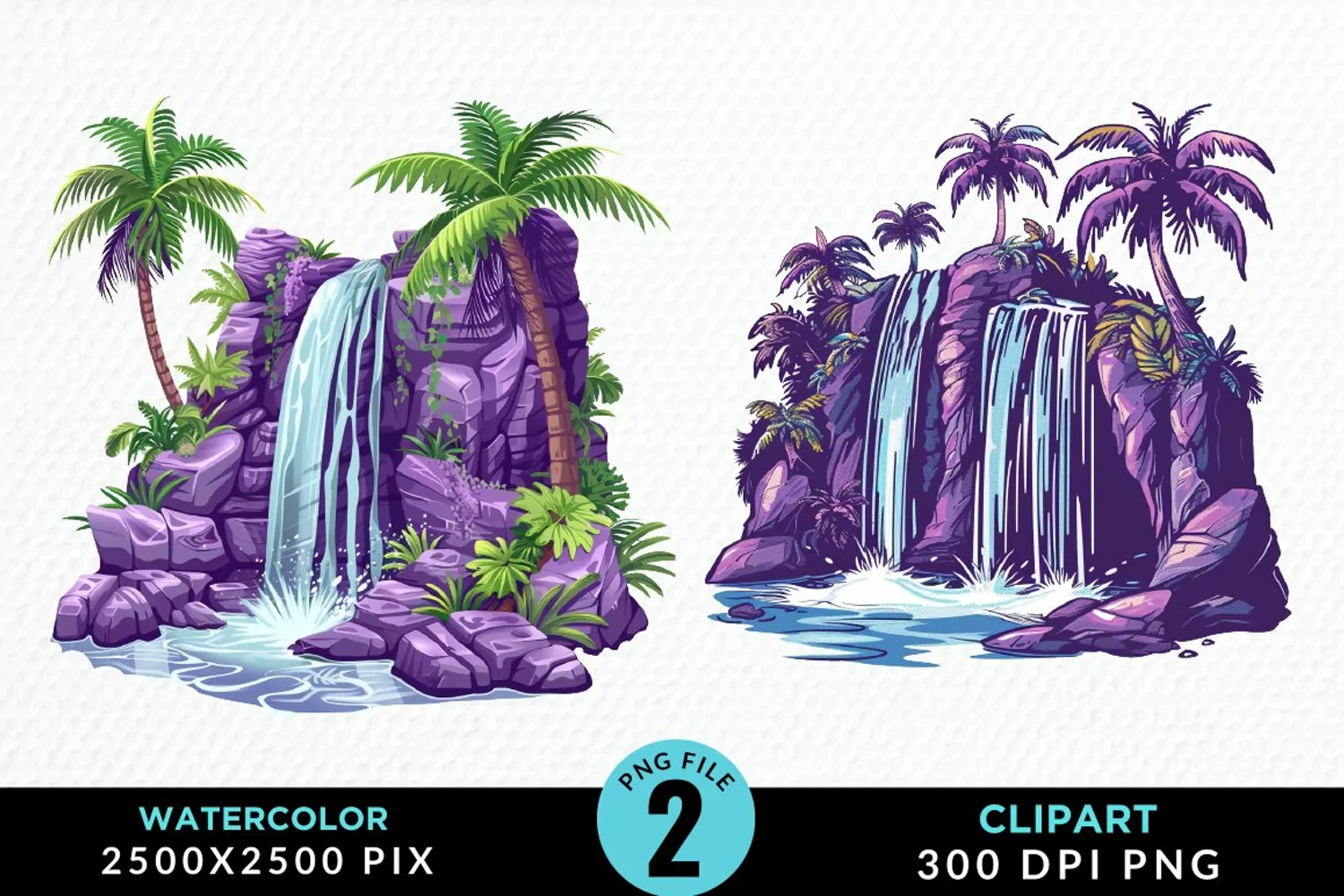 Watercolor Tropical Waterfalls Exquisite Clipart product image 1